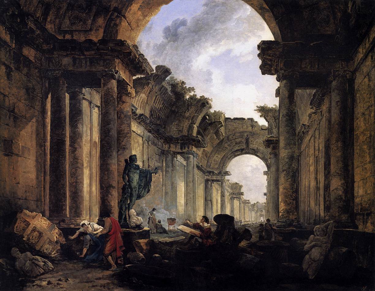 Vista imaginaria de la Gran Galería del Louvre en ruinas, de Hubert Robert