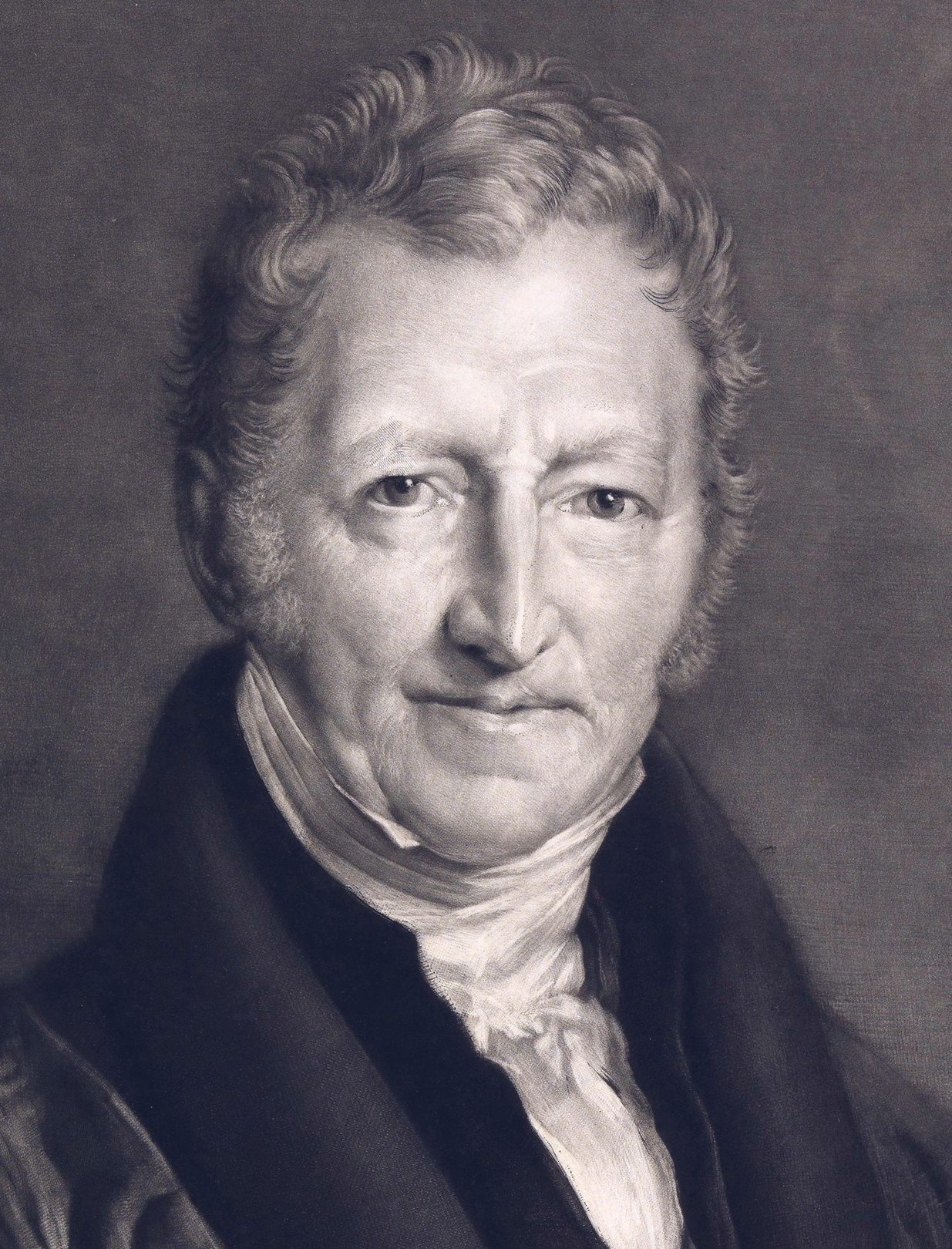 Retrato pintado de un hombre mayor con el pelo blanco y rizado y traje oscuro, del siglo XIX