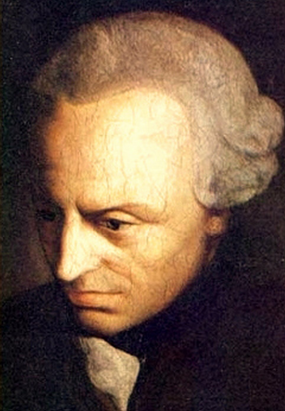 Retrato pintado de Immanuel Kant sentado, con peluca empolvada