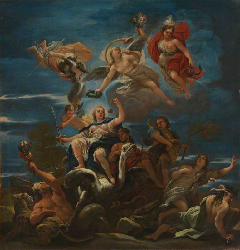Pintura barroca que representa a la Justicia con los ojos vendados sosteniendo balanza y espada