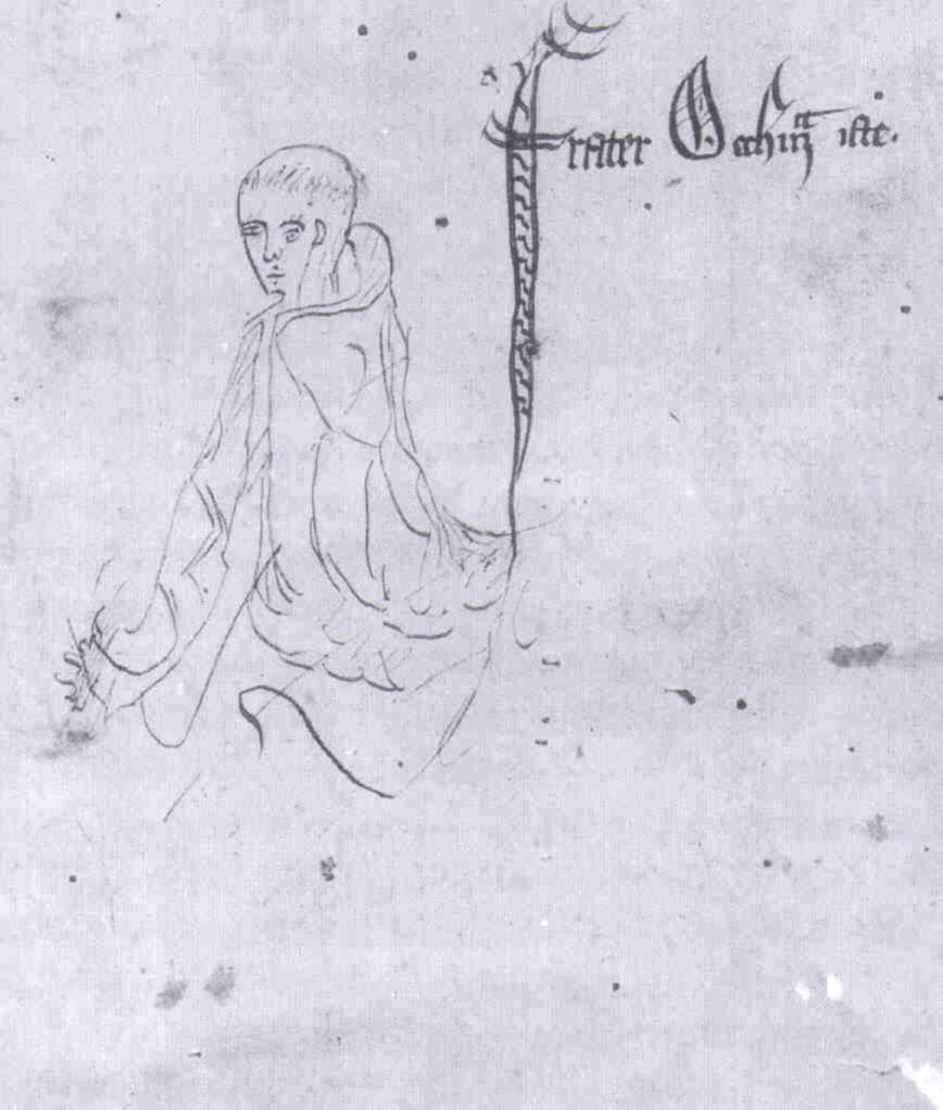 Retrato dibujado de Guillermo de Occam en un manuscrito de 1341 de la Summa logicae