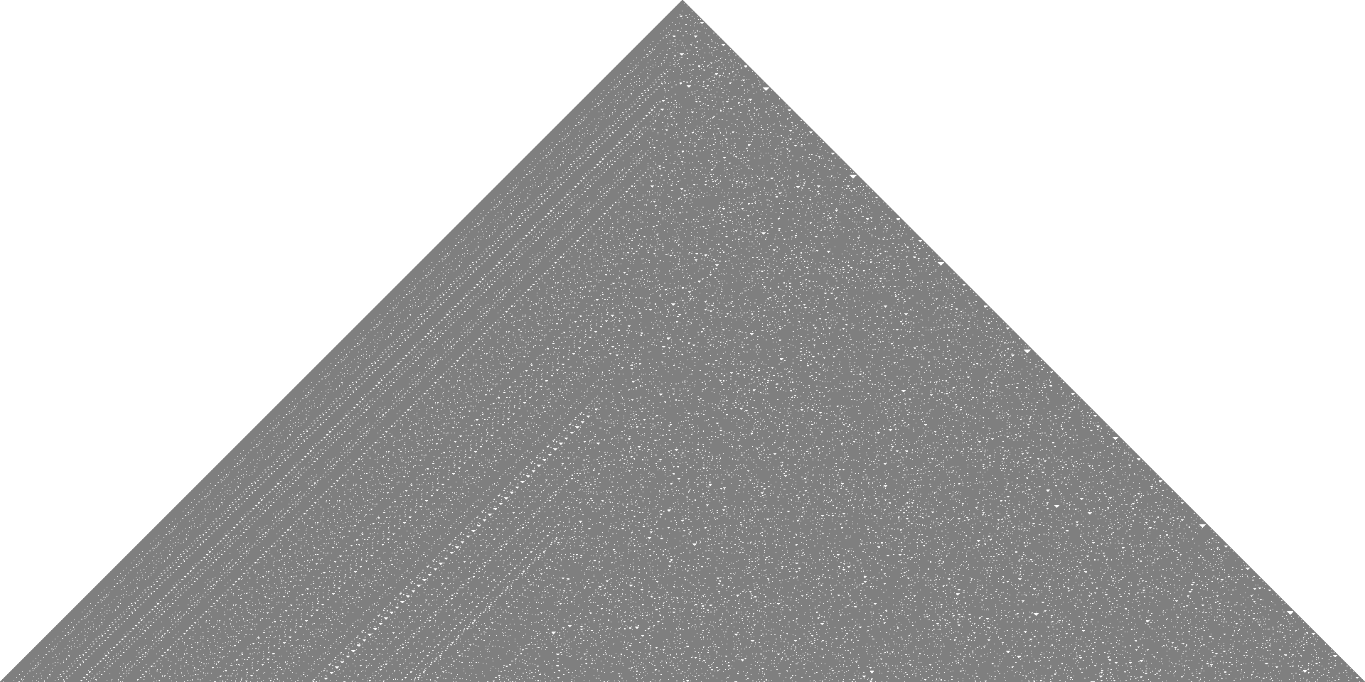Patrón triangular en blanco y negro generado por un autómata celular unidimensional