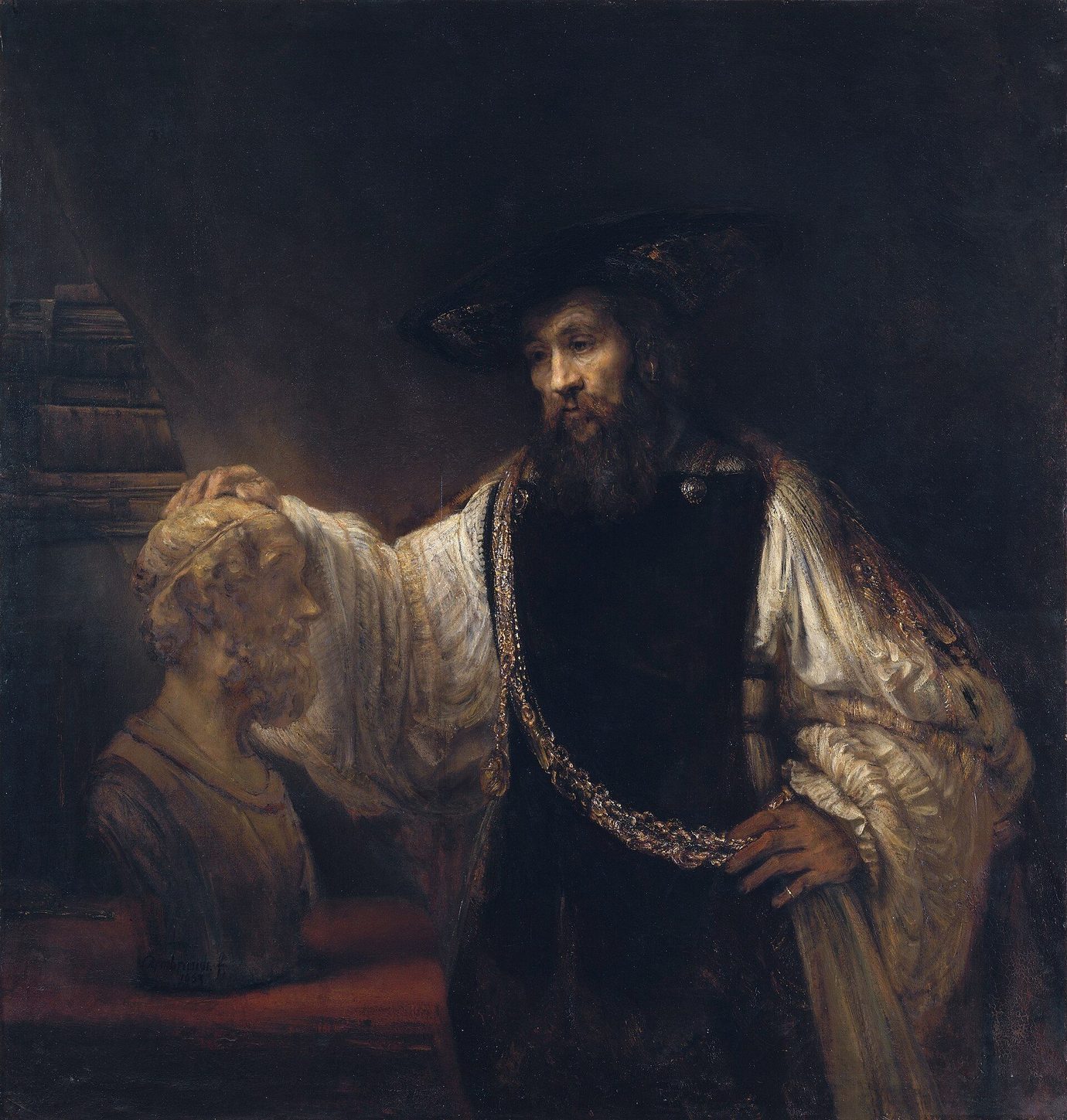 Aristóteles con un busto de Homero, pintura de Rembrandt