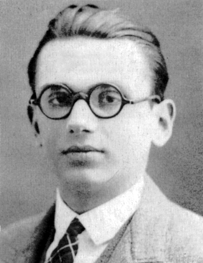 Retrato fotográfico de Kurt Gödel joven, con gafas redondas