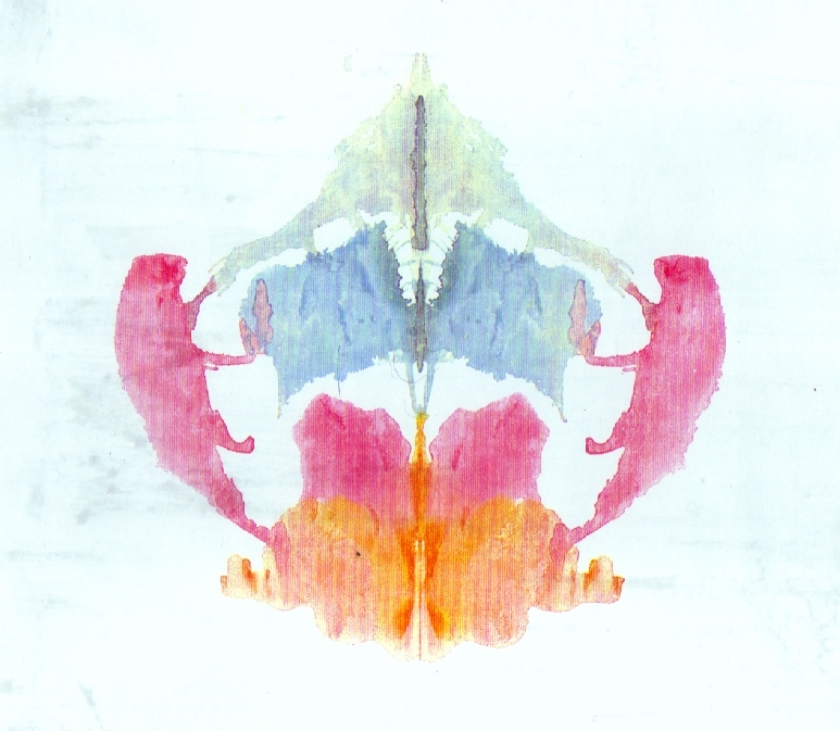 Lámina VIII del test de Rorschach: mancha simétrica multicolor en rosas, azules y naranjas