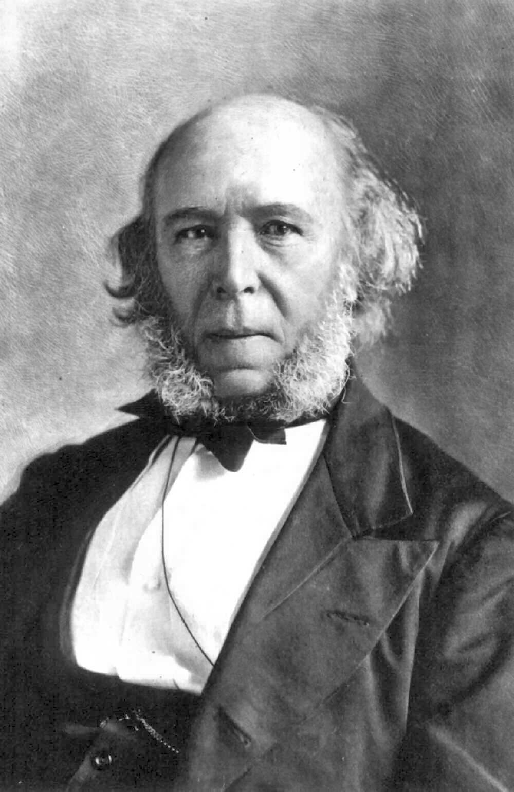 Retrato fotográfico de Herbert Spencer, anciano, de perfil tres cuartos