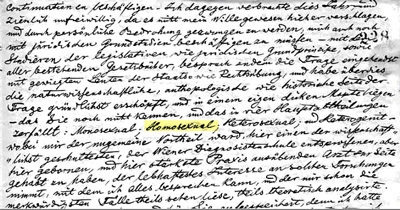 Detalle manuscrito de una carta del siglo XIX en alemán, con una palabra resaltada en el centro del texto