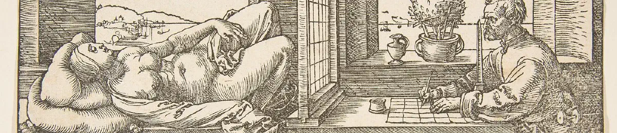 Dibujante haciendo un dibujo en perspectiva de una mujer recostada — Cómo se lee una imagen